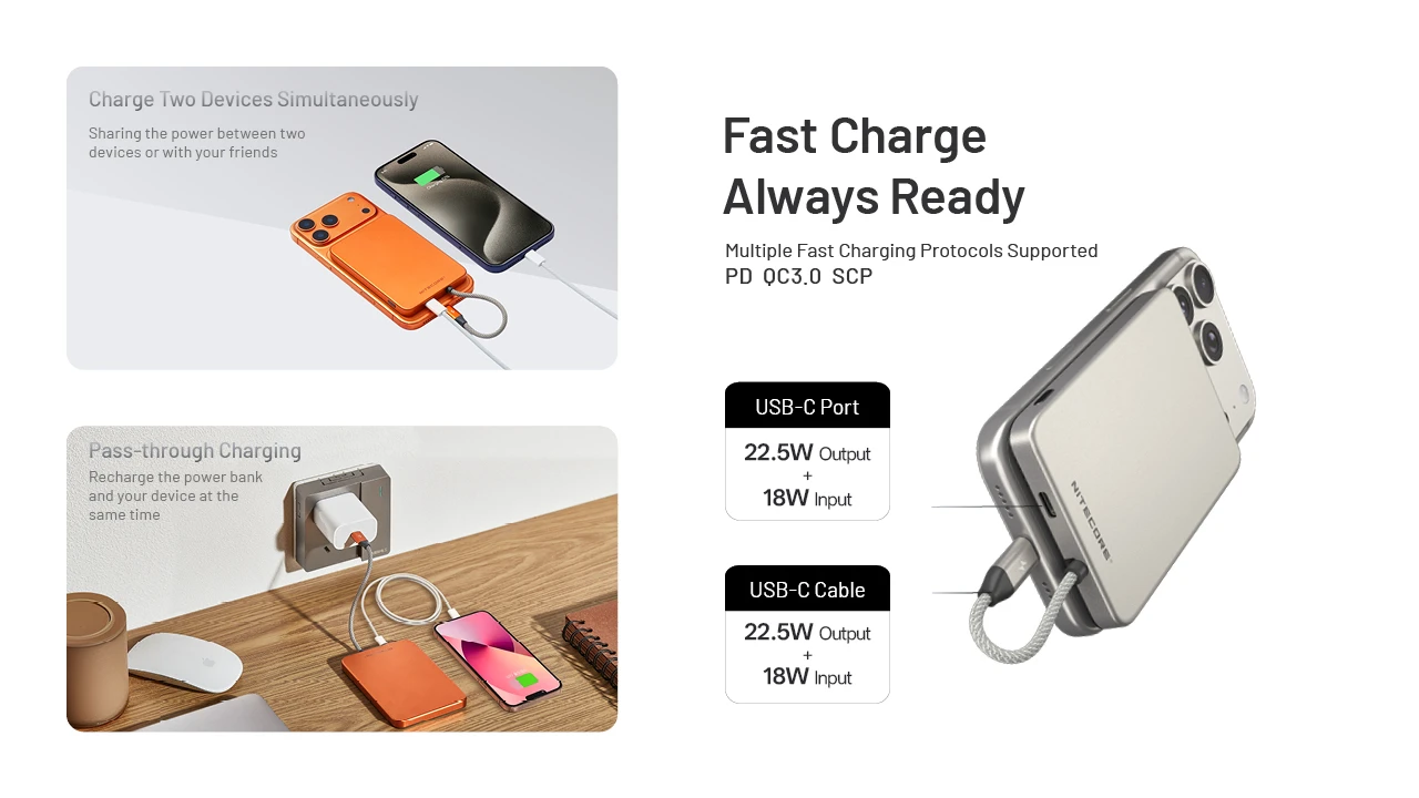 Nitecore Pocket 5 Magnetic Built-in USB-C Cable Pocket Power Bank