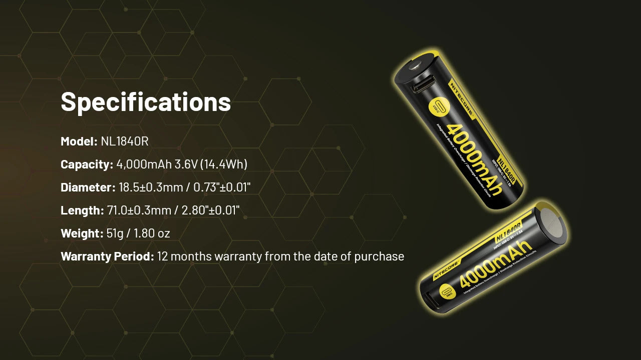 Nitecore 18650 4000mAh Protected Li-ion Rechargeable Battery NL1840R