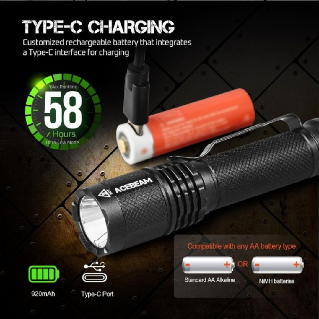 Acebeam TAC AA 519A -V1 5000k CRI90 750 Lumens USB Rechargeable Flashlight