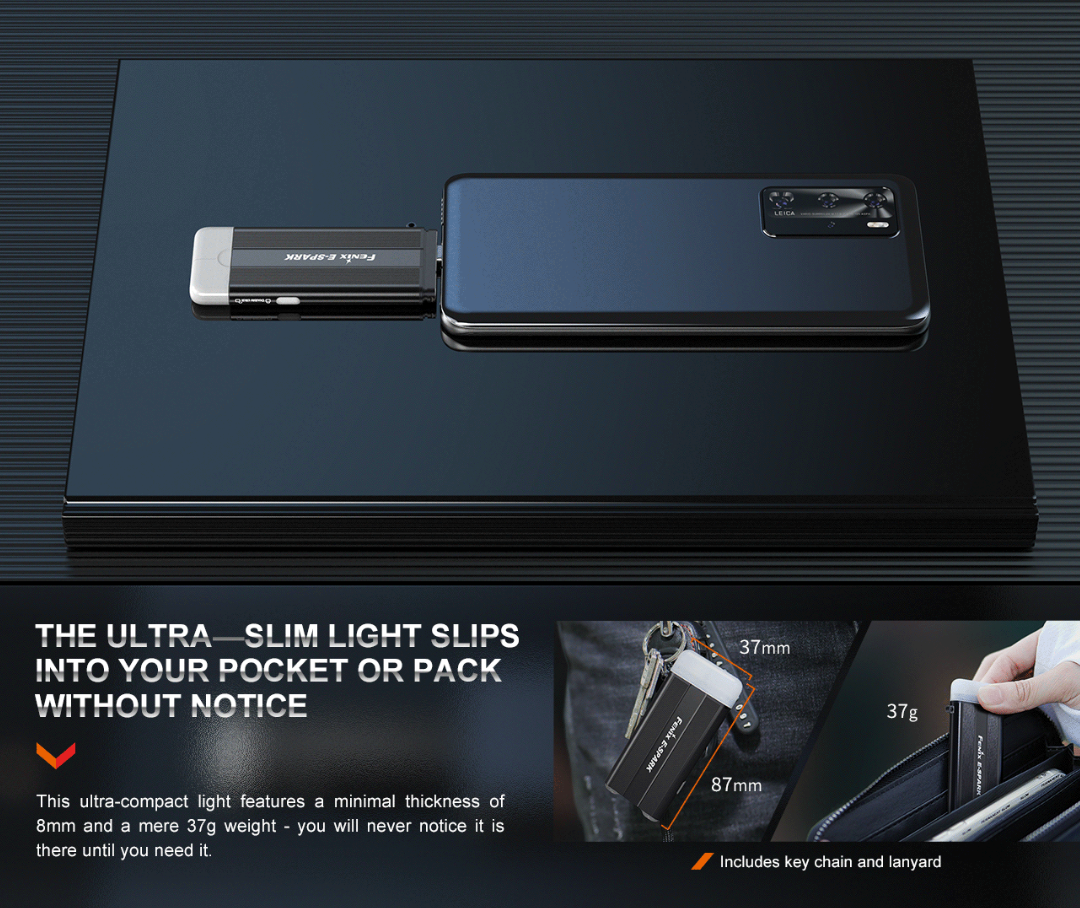Fenix E-Spark LED 100L Emergency Rechargeable Keychain Flashlight