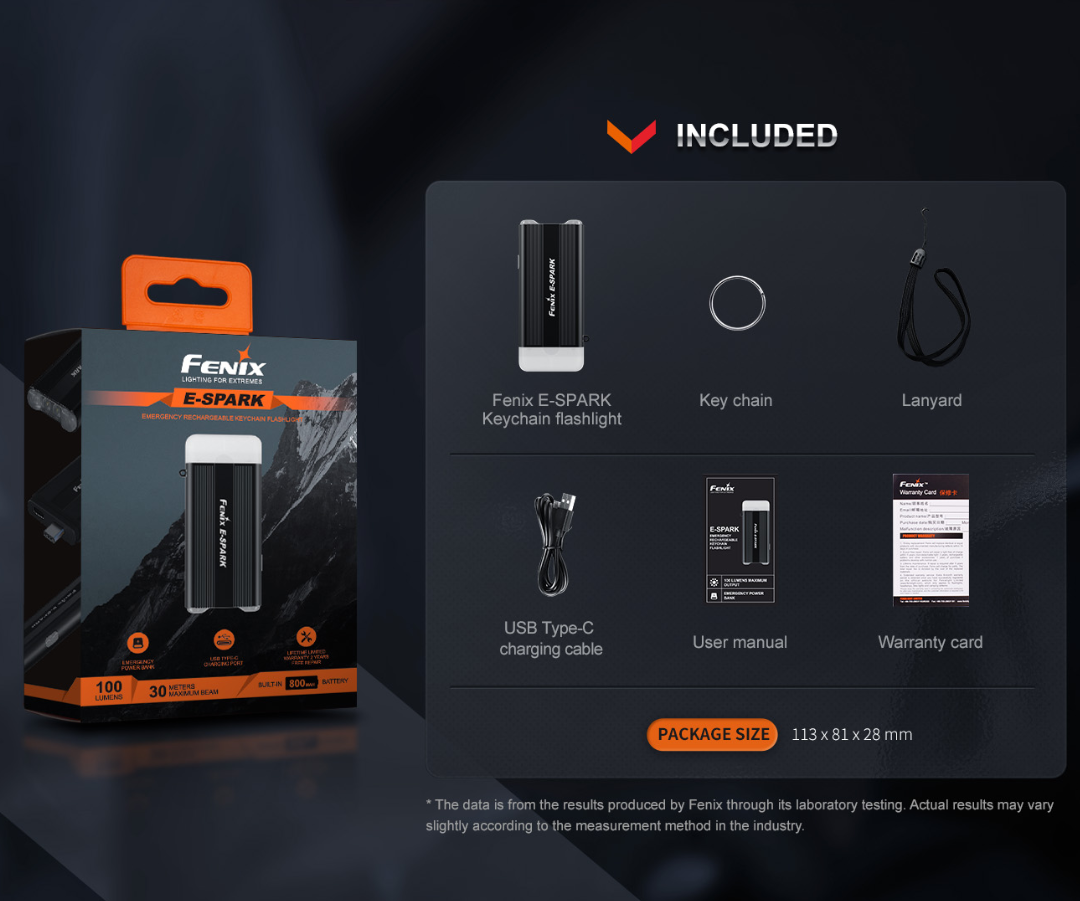 Fenix E-Spark LED 100L Emergency Rechargeable Keychain Flashlight