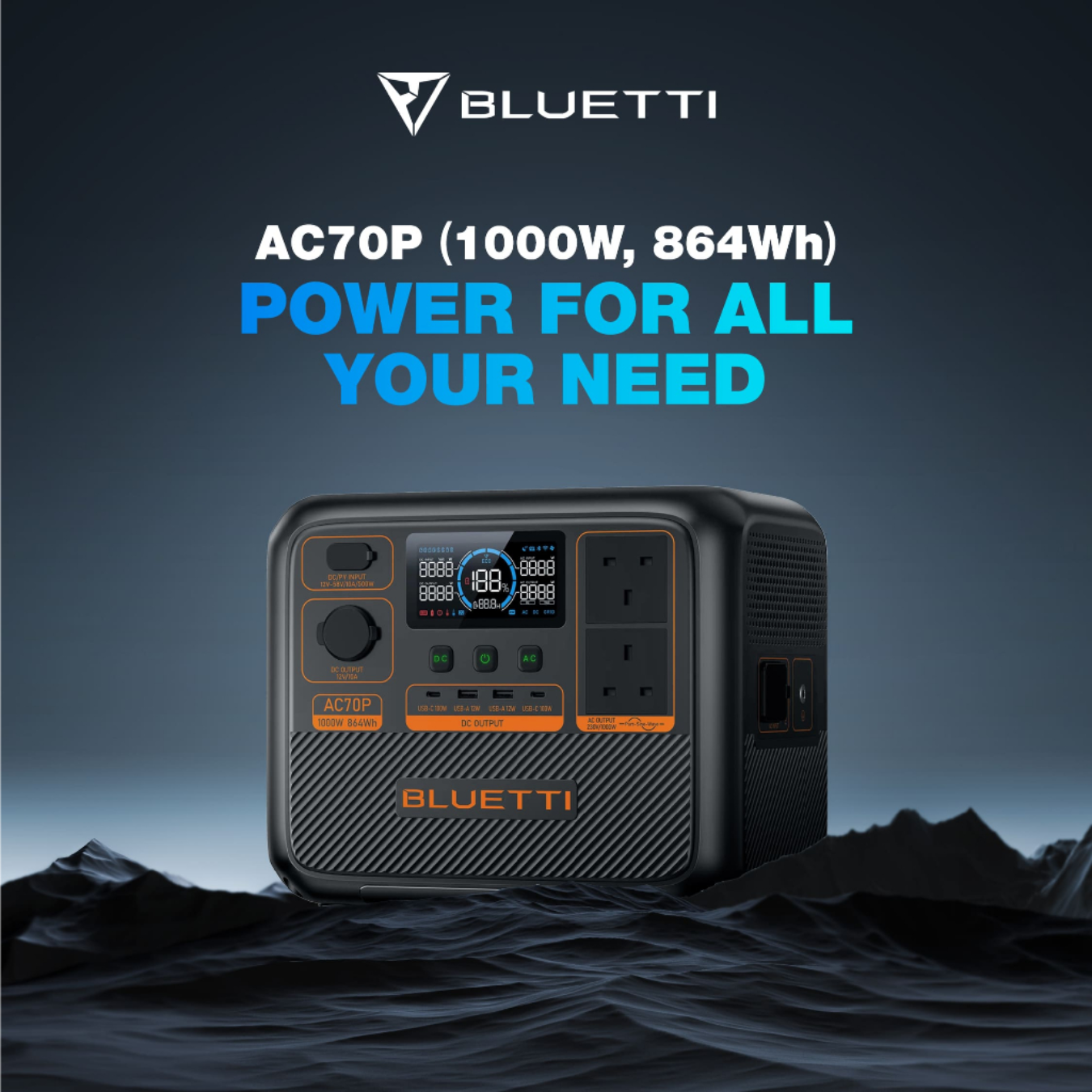 BLUETTI AC70P Portable Power Station (1000W/864Wh)