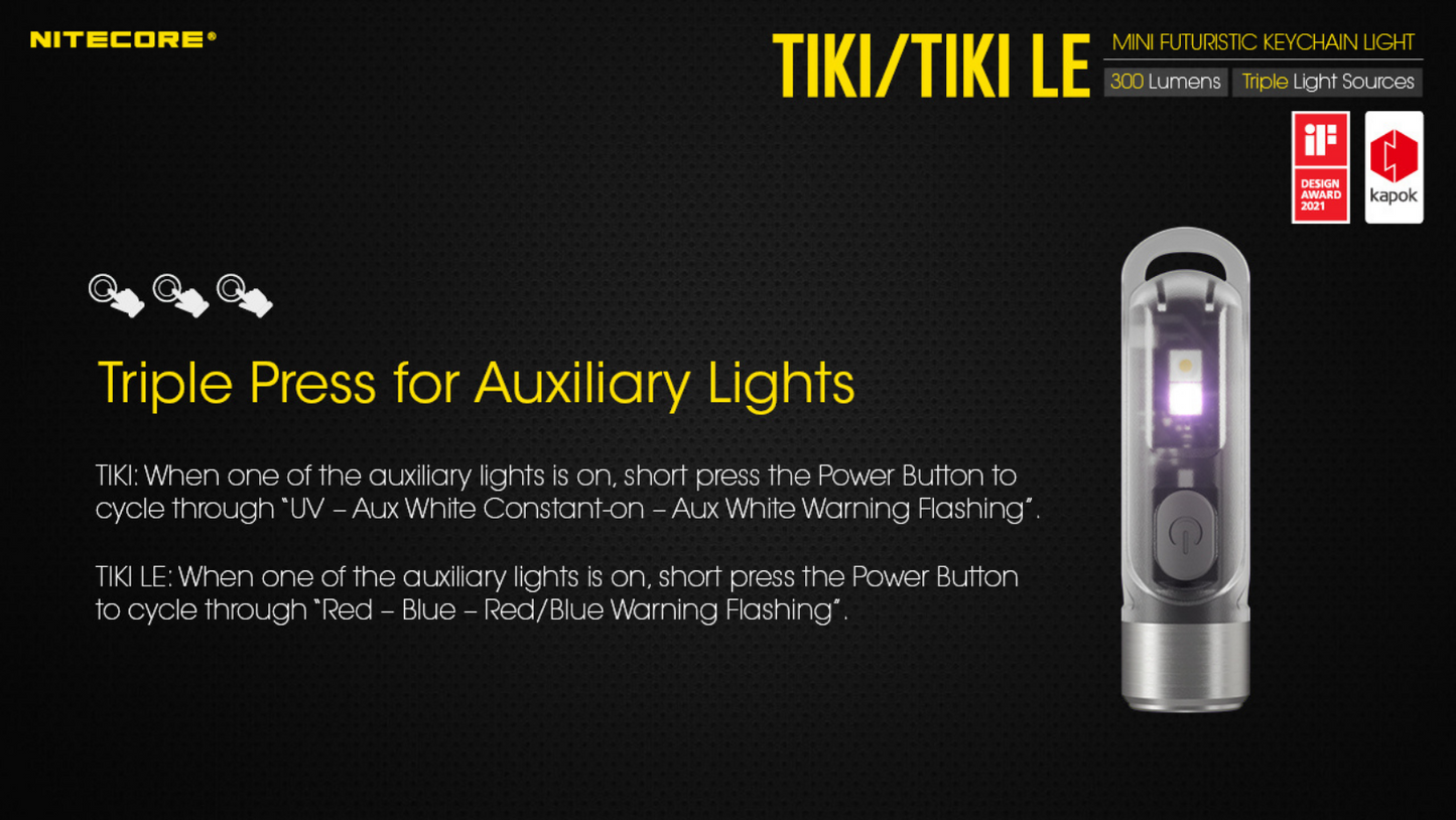 Nitecore TIKI UV/HiCRI LED Keychain Light 300 Lumens Type-C