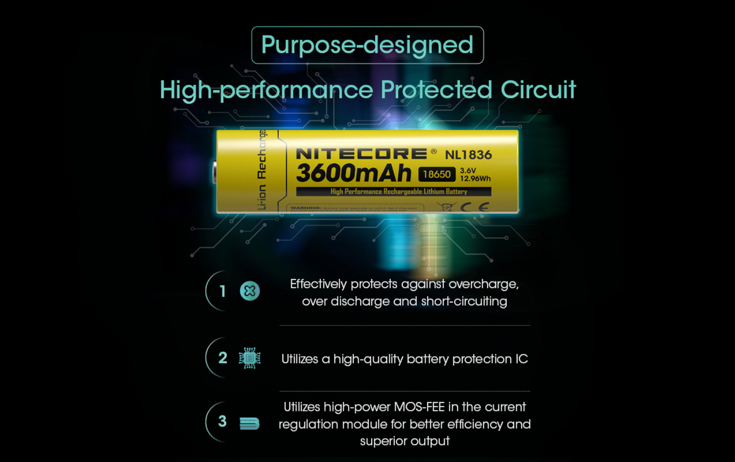 Nitecore 18650 3600mAh Rechargeable Li-ion Battery NL1836