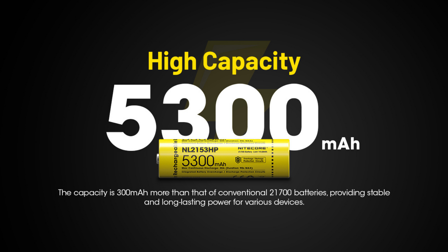 Nitecore 21700 5300mAh 20A 3.6V Rechargeable Li-ion Battery NL2153HP