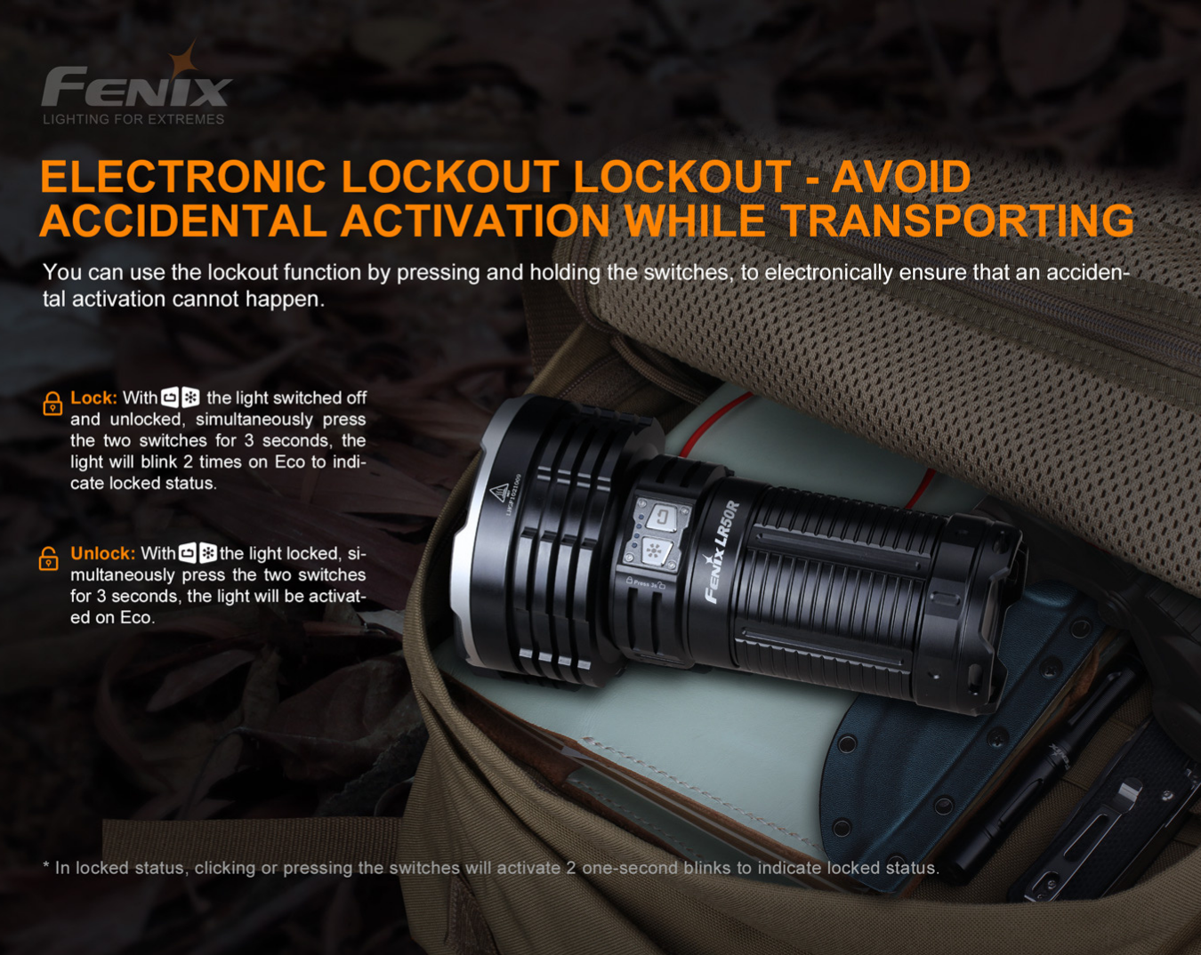 Fenix LR50R 4 x Luminus SST70 LED 12000L Rechargeable Flashlight