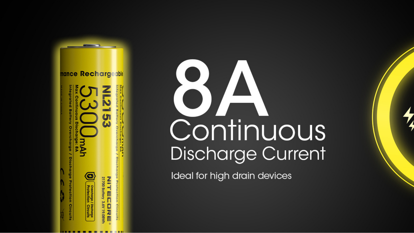Nitecore 21700 5300mAh 8A 3.6V Rechargeable Li-ion Battery NL2153