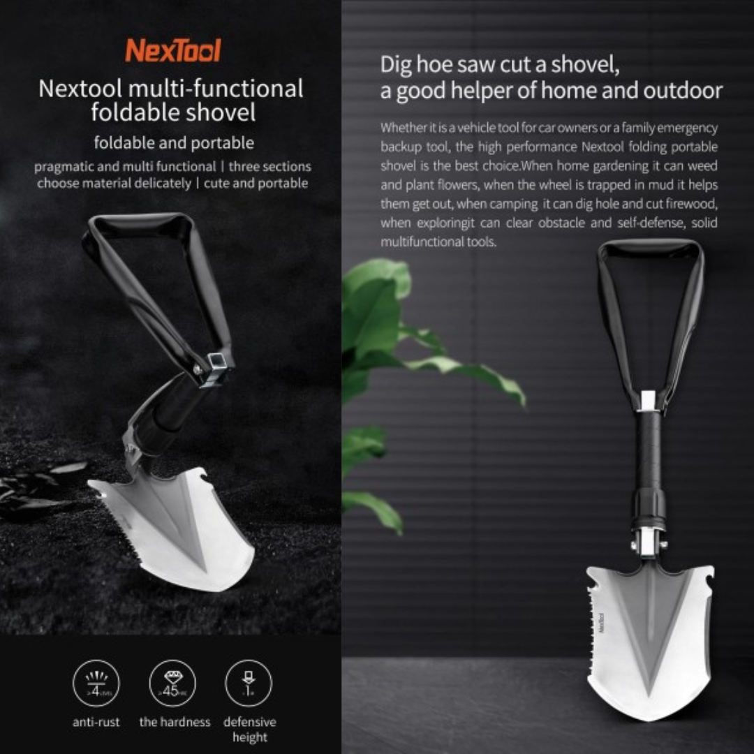 NexTool 8-in-1 Multifunctional Folding Shovel Axe Wood Saw Hook Knife NE20033
