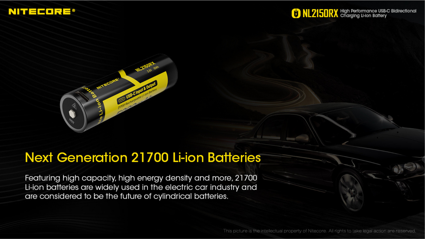 Nitecore 21700 5000mAh 8A 3.6V USB-C Input / Output Bidirectional Charging Rechargeable Li-ion Battery NL2150RX