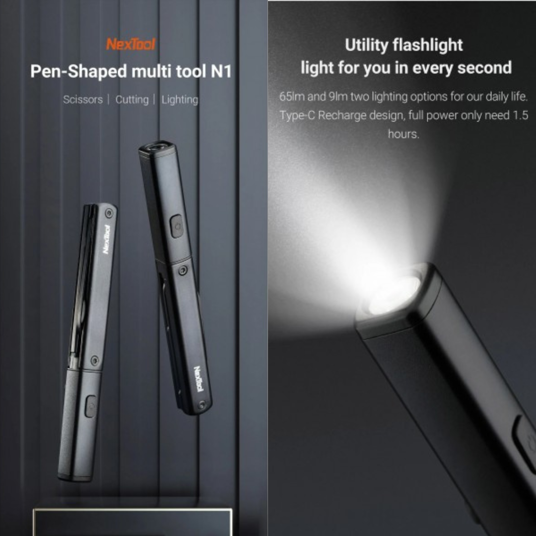 NexTool 3-in-1 Pen-shaped Flashlight Scissors Knife Tool N1 NE20026 Pocket Size Multitool