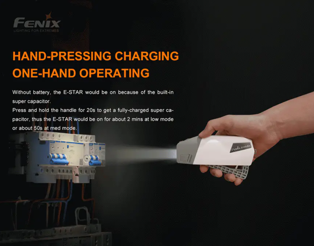 Fenix E-Star LED 100L Portable Hand-Pressing Emergency Rechargeable Flashlight