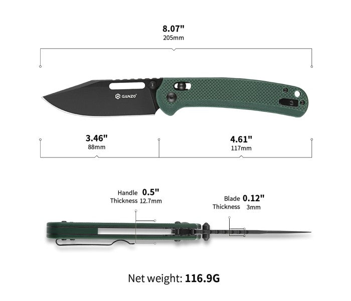 Ganzo G768PT-BK Axis Lock D2 Steel Titanium Coating G10 Folding Knife (Black)
