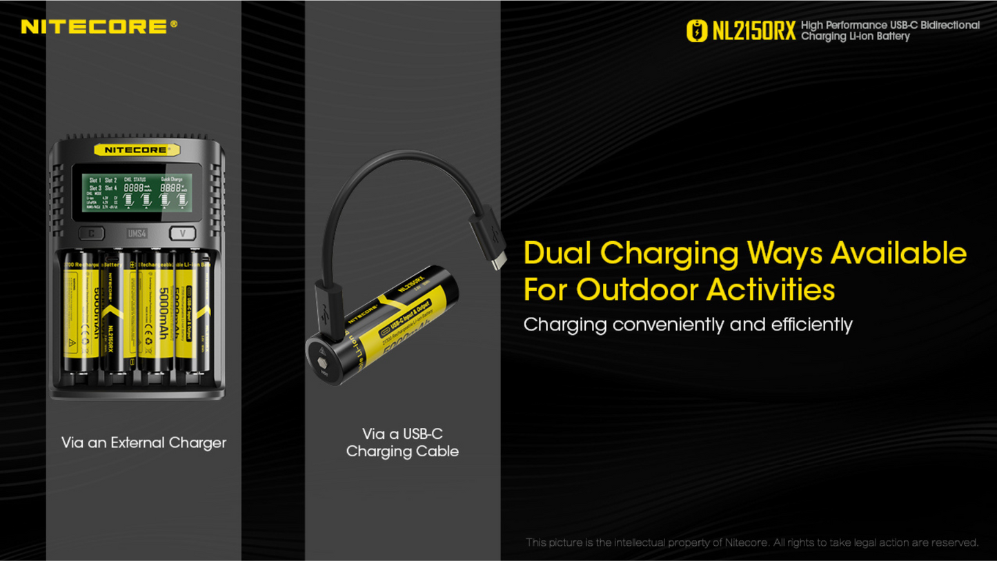 Nitecore 21700 5000mAh 8A 3.6V USB-C Input / Output Bidirectional Charging Rechargeable Li-ion Battery NL2150RX