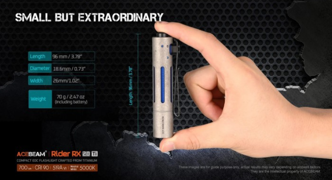 Acebeam Rider RX 2.0 TI Fidget Nichia 519A CRI90 Neutral White LED 700L USB Rechargeable EDC Flashlight