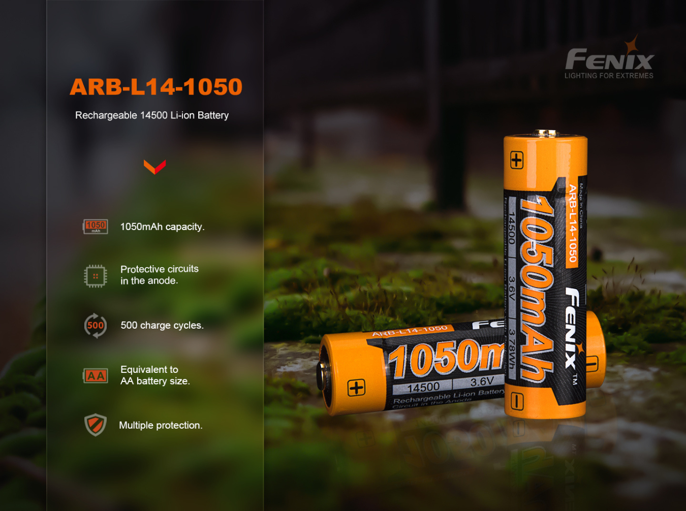 Fenix 14500 3.6V 1050mAh Li-ion Rechargeable Battery (ARB-L14-1050)