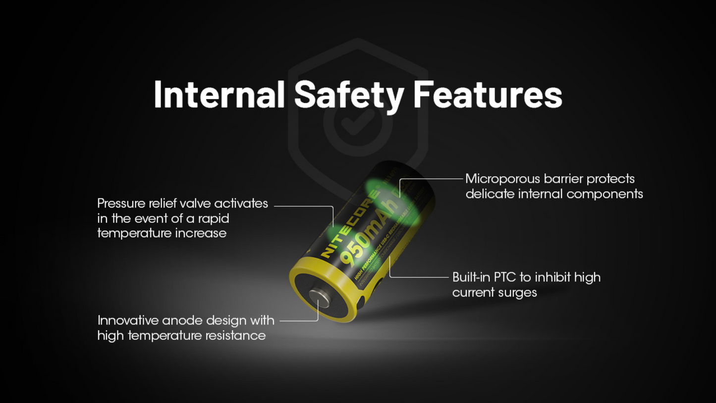 Nitecore RCR123 16340 950mAh 3.6V 2A USB-C High Performance Rechargeable Li-ion Battery NL169R