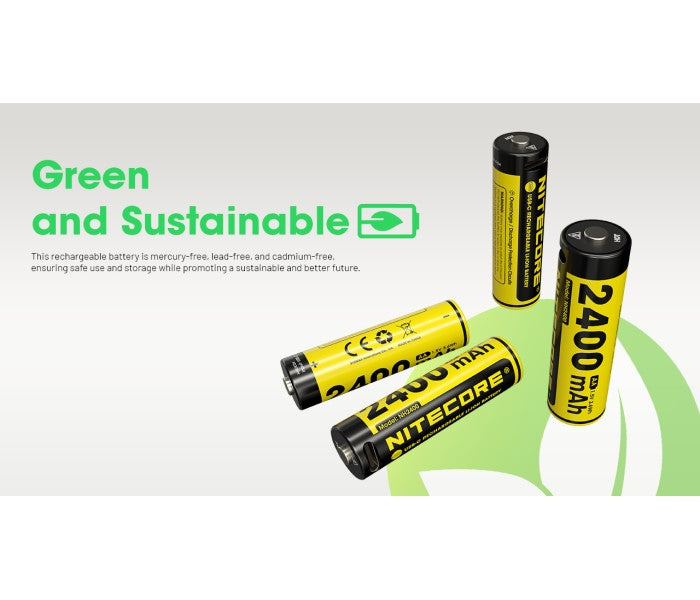 NITECORE NH2400 2400mAh USB-C Rechargeable 1.5V Li-ion AA Battery (4pc Pack) for AA-Powered Flashlights