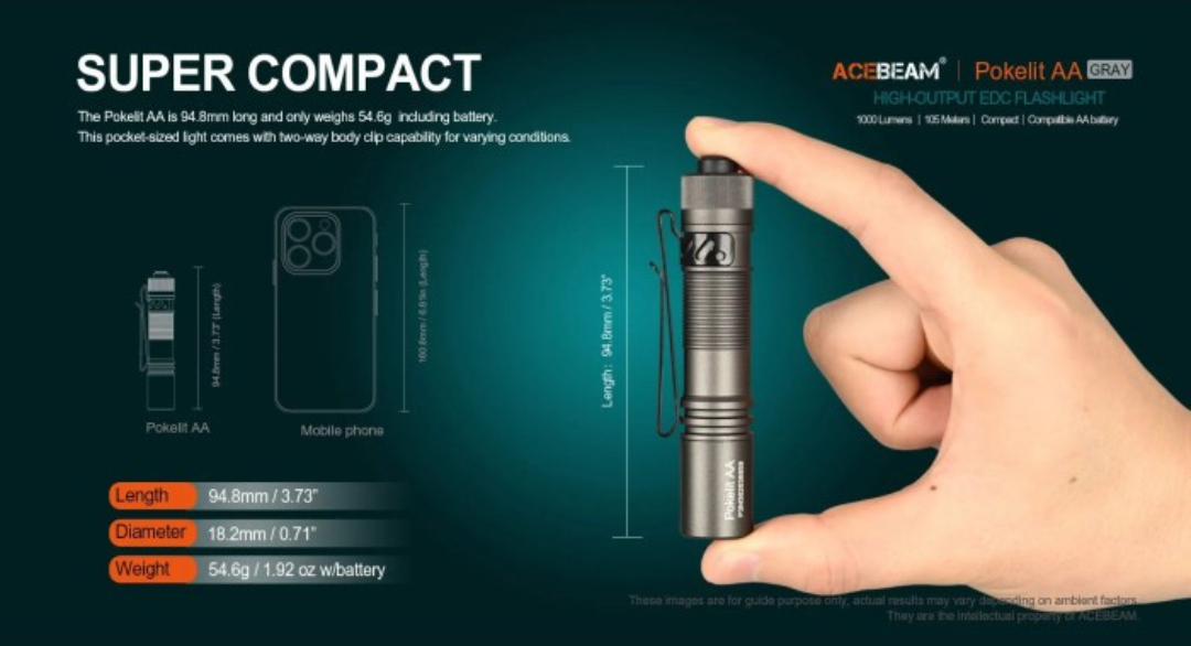 Acebeam Pokelit AA 6500K 1000 Lumens LED USB Rechargeable EDC Flashlight