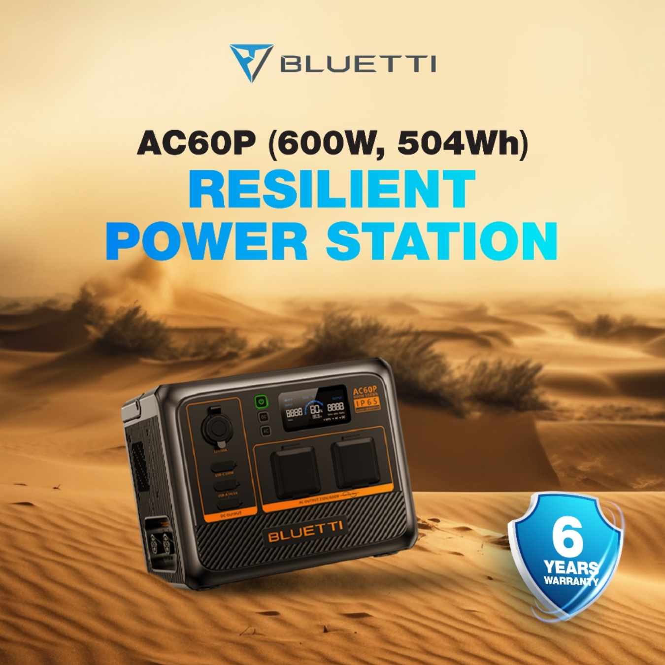 BLUETTI AC60P Portable Power Station 504Wh LiFePO4 Battery Surge AC Solar Generator (600W/1200W)