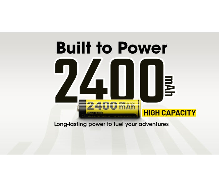NITECORE NH2400 2400mAh USB-C Rechargeable 1.5V Li-ion AA Battery (4pc Pack) for AA-Powered Flashlights