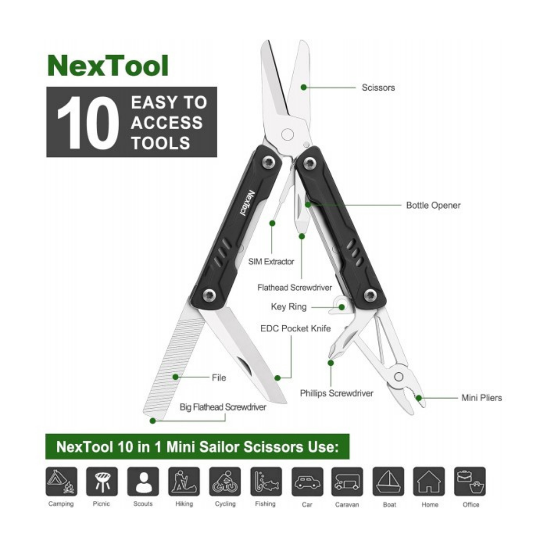 NexTool 9-in-1 Mini Sailor (Scissors Version) NE20237 EDC Steel Pliers Knife Scissors Multifunctional Multitool