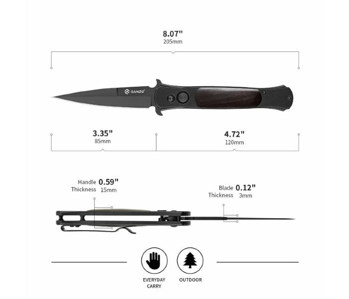 Ganzo G707B Button Lock 440C Spear Point Folding Knife