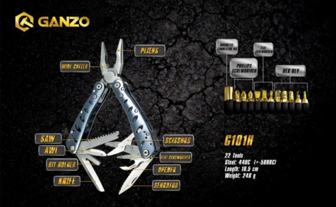 Ganzo G101H Full Size Handle Multitool Plier with Bits