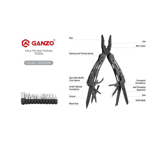 Ganzo G202B-S Multitool Plier with Bits (Stonewash)