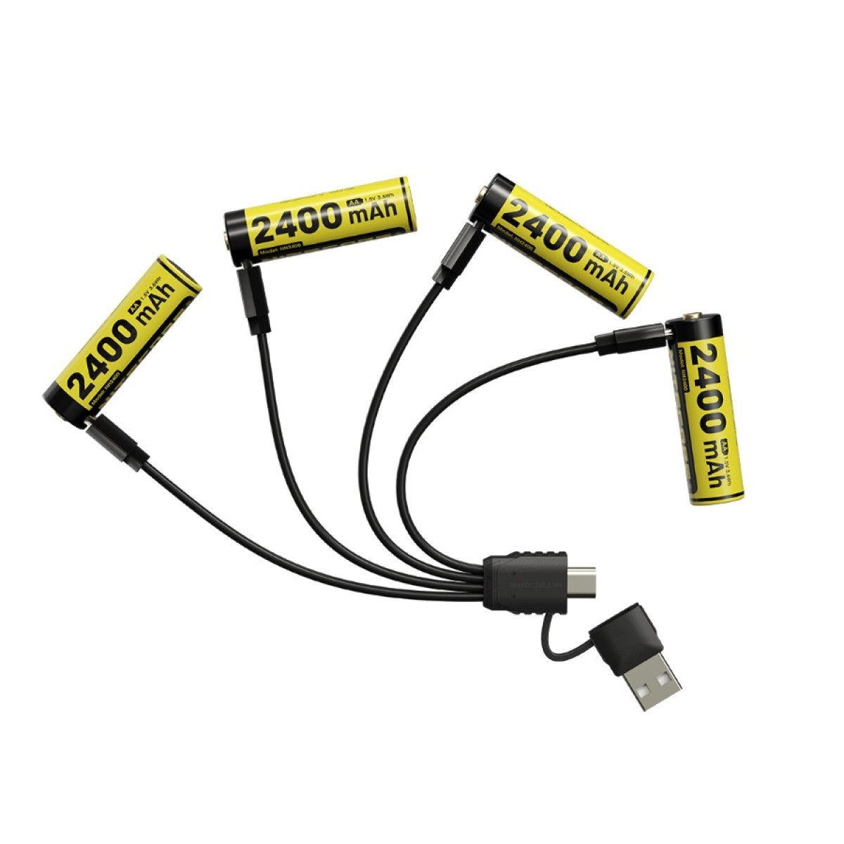 NITECORE NH2400 2400mAh USB-C Rechargeable 1.5V Li-ion AA Battery (4pc Pack) for AA-Powered Flashlights