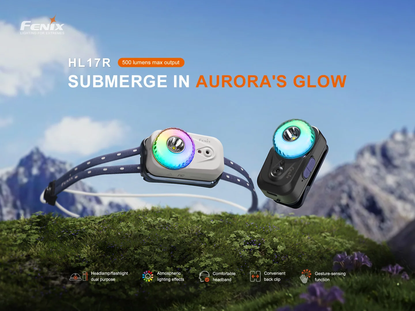 Fenix HL17R 500L Rechargeable Headlamp + Clip Light