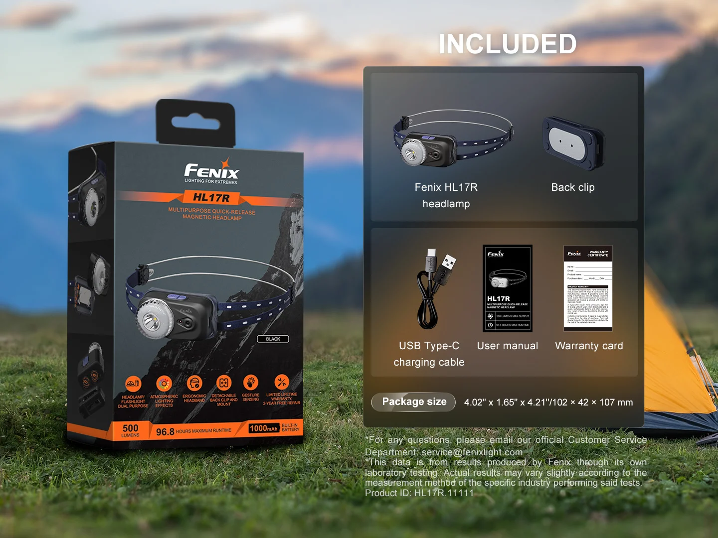 Fenix HL17R 500L Rechargeable Headlamp + Clip Light