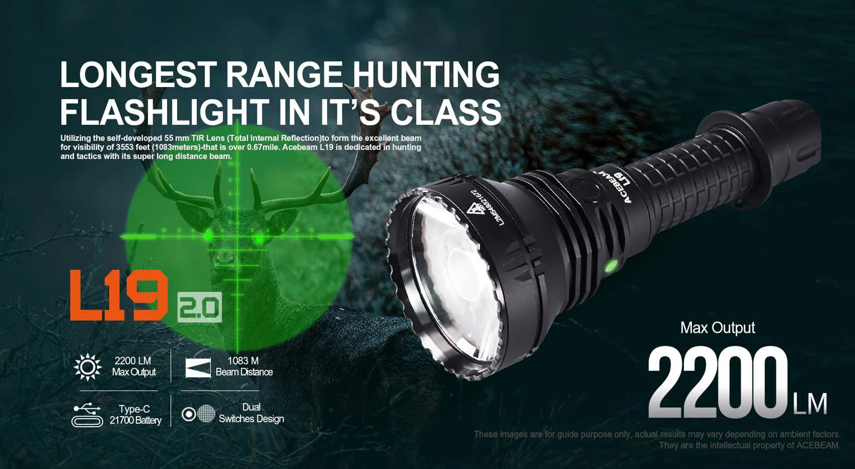 Acebeam L19 2.0 Luminus SFT40 HI LED 2200 Lumens Long Range Flashlight ...