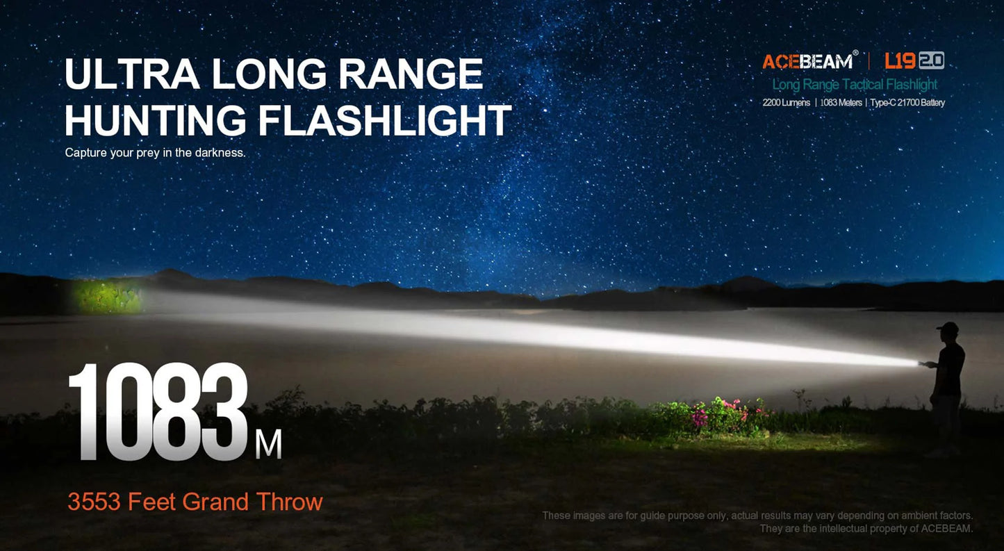 Acebeam L19 2.0 Luminus SFT40 HI LED 2200 Lumens Long Range Flashlight