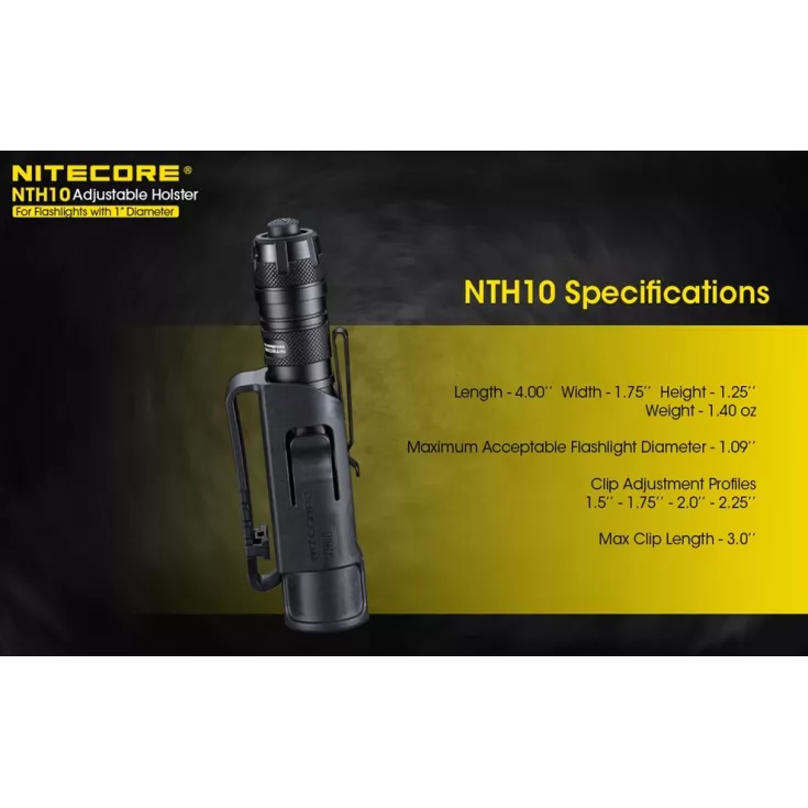 Nitecore NTH10 Rigid Hard Tactical Flashlight Holster with Adjustable Belt Clip