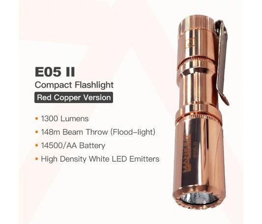 Manker E05 II Cu CW COPPER Cool White LED 1300L Rechargeable EDC Flashlight