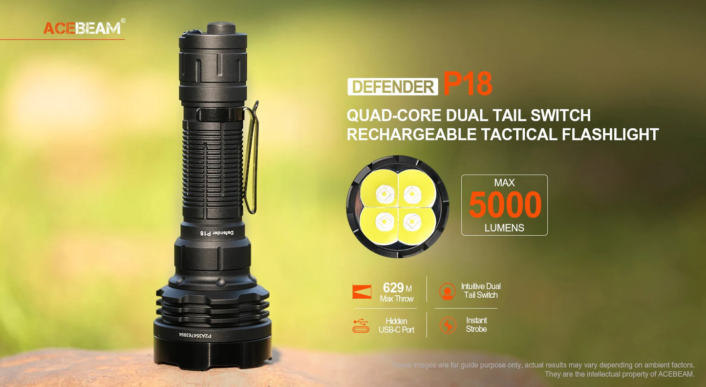 Acebeam P18 Luminus SFT40 LED 5000 Lumens Tactical Flashlight