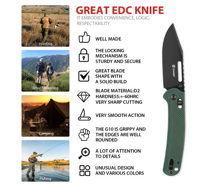 Ganzo G768PT-BK Axis Lock D2 Steel Titanium Coating G10 Folding Knife (Black)
