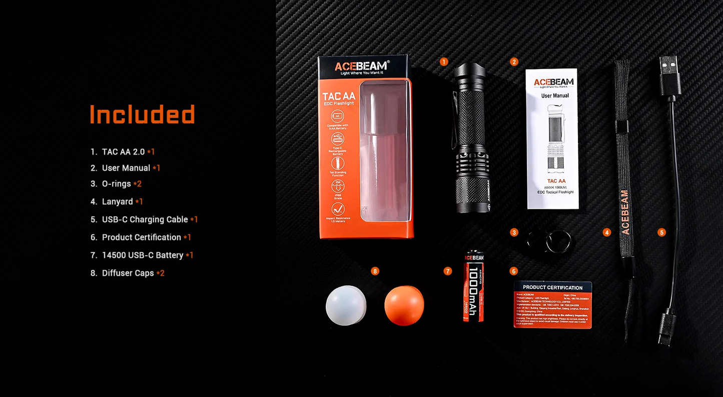 Acebeam TAC AA 2.0 Luminus LED 900L Cool White 6500K Rechargeable Flashlight