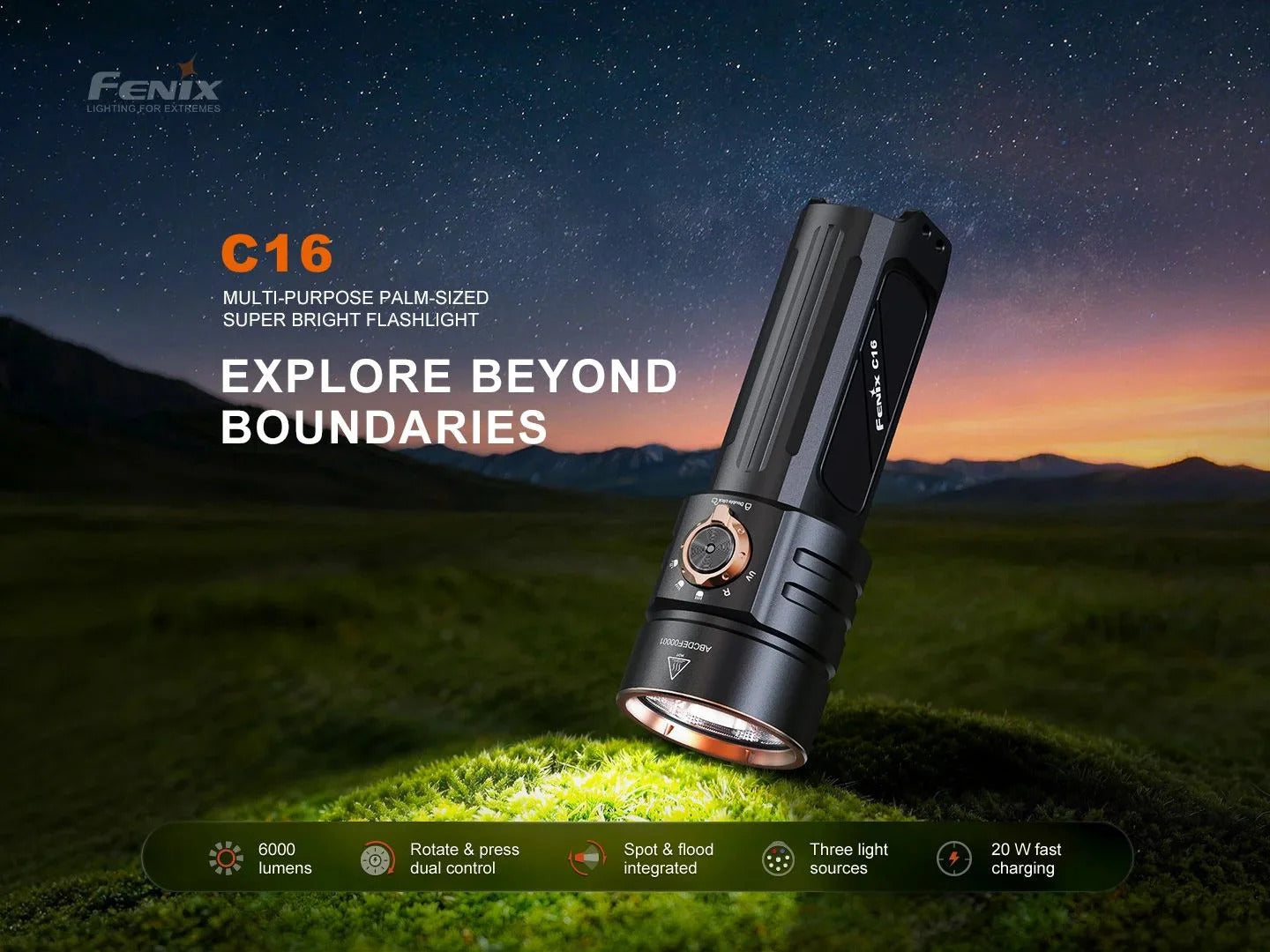 Fenix C16 Palm-Sized 6000L + Red + 365nm UV Rechargeable Flashlight
