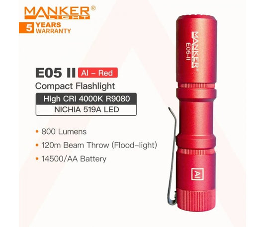 Manker E05 II NW RED Neutral White LED 800L Rechargeable EDC Flashlight