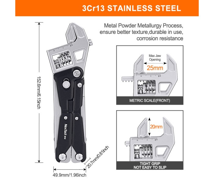 NexTool Adjustable Wrench Pliers W4 Multitool NE20362A