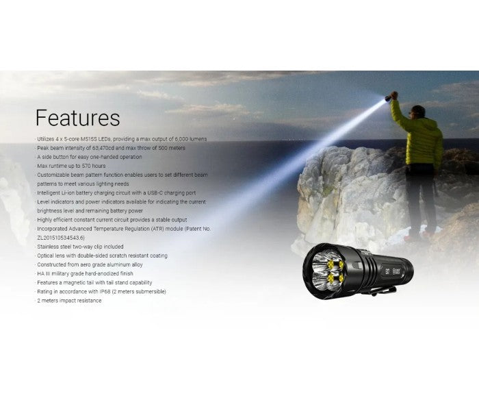Nitecore EX7 NiteLab M515S LED 6000L Flashlight + NL2155HP Rechargeable Battery