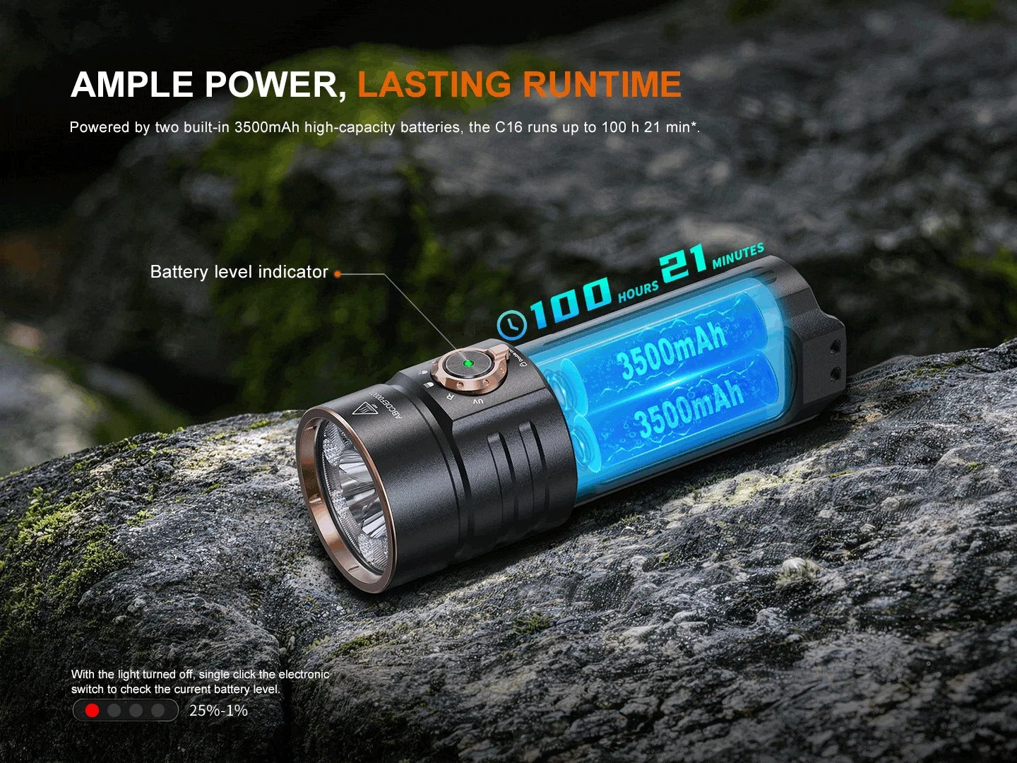 Fenix C16 Palm-Sized 6000L + Red + 365nm UV Rechargeable Flashlight