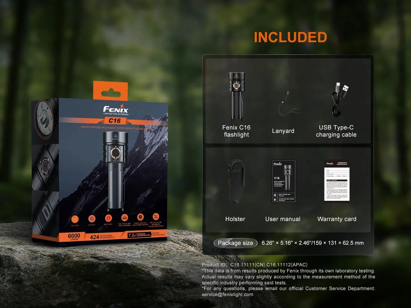 Fenix C16 Palm-Sized 6000L + Red + 365nm UV Rechargeable Flashlight
