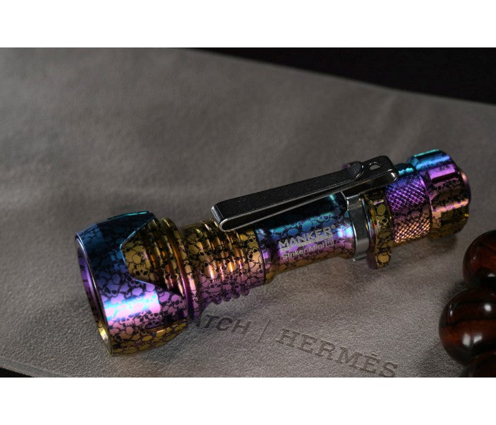 Manker Striker Mini Color Ti TITANIUM NEBULA (SKULL) Osram KW CSLNM1.TG LED 635L Rechargeable Pocket Tactical Flashlight