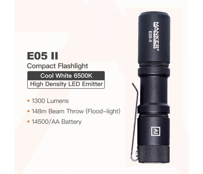 Manker E05 II CW BLACK Cool White LED 1300L Rechargeable EDC Flashlight