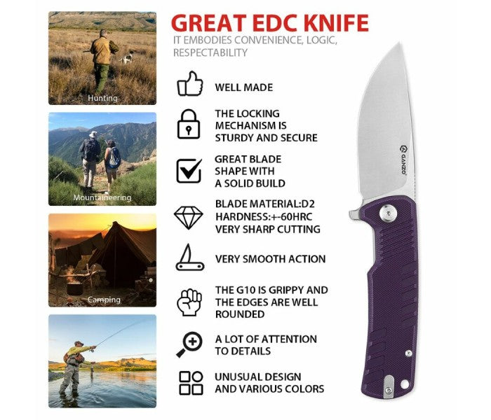 Ganzo G769-BK Liner Lock D2 Steel G10 Folding Knife (Black)