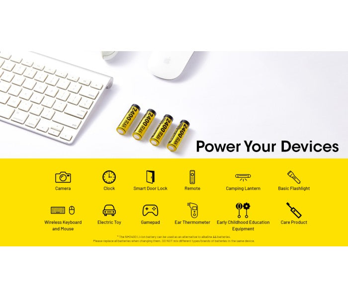 NITECORE NH2400 2400mAh USB-C Rechargeable 1.5V Li-ion AA Battery (4pc Pack) for AA-Powered Flashlights