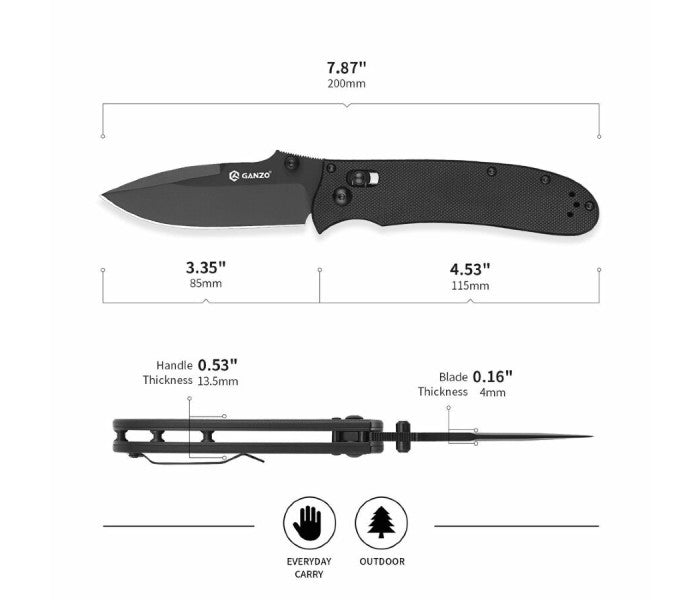 Ganzo G704B-BK Axis Lock 440C G10 Folding Knife (Black)