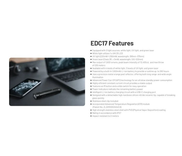 Nitecore EDC17 NiteLab UHi 25 LED 1500 Lumens EDC USB Rechargeable Flashlight